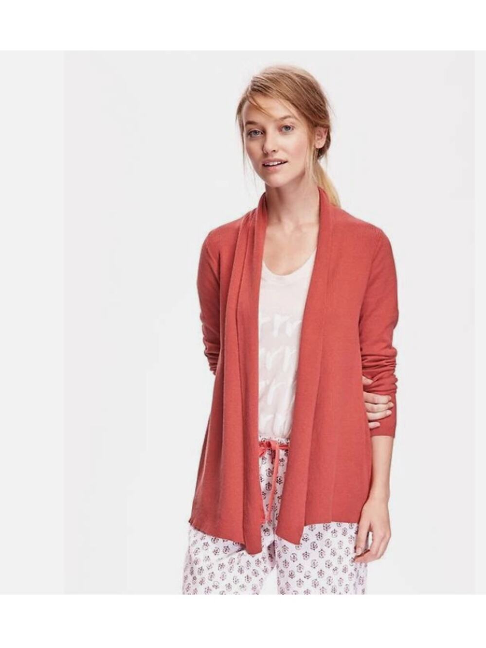 Old Navy Open-Front Rib-Knit Cardigan Womens XS Red/Orange Cozy Lounge Travel